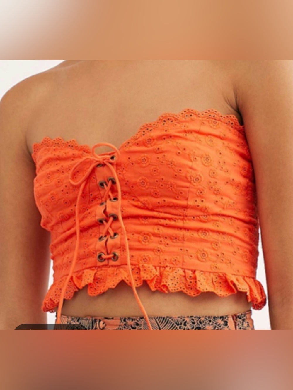 Free People Orange Eyelet Corset Tube Top Size Medium - Picture 1 of 5